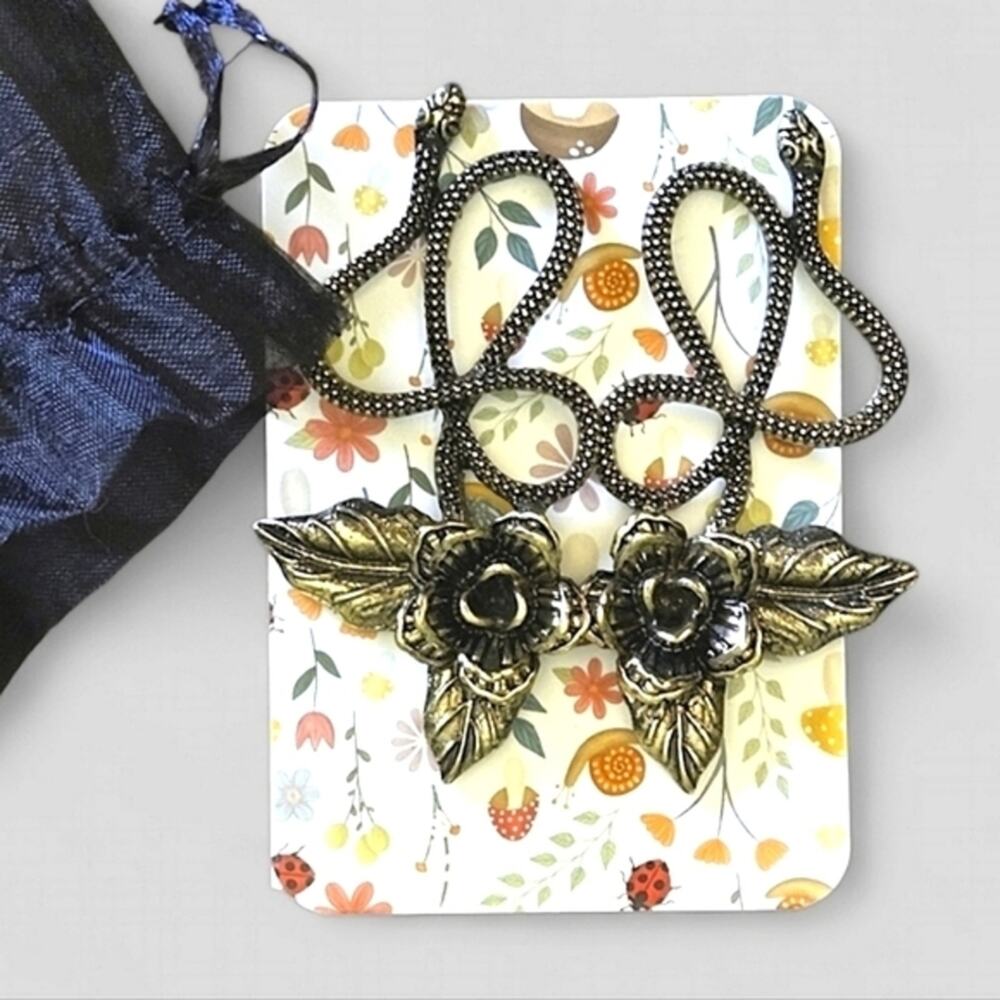 Vintage Gothic Snake & Floral Earrings Antique Brass Whimsigoth Jewelry Unique